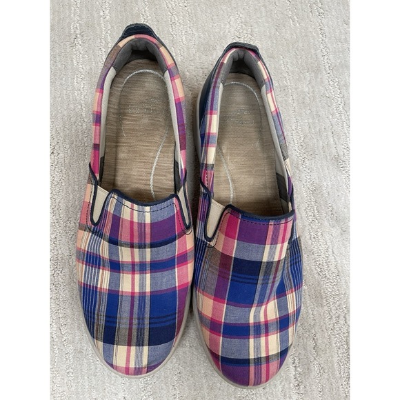 Dansko Belle Madras Plaid Canvas Slip On Pink Blue Comfort Shoes Sz 10 US/41 EU - Picture 2 of 10